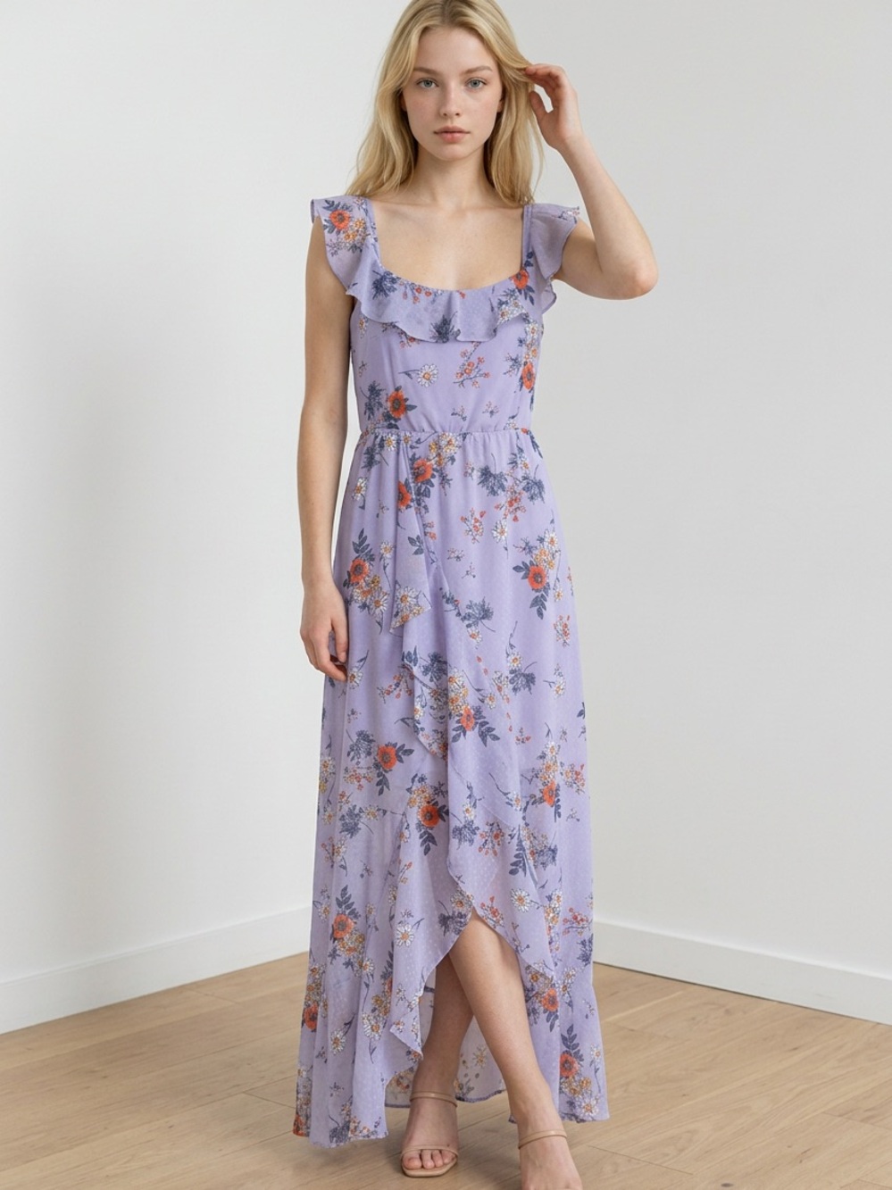ALI & JAY Lavender Floral High-Low Maxi Dress